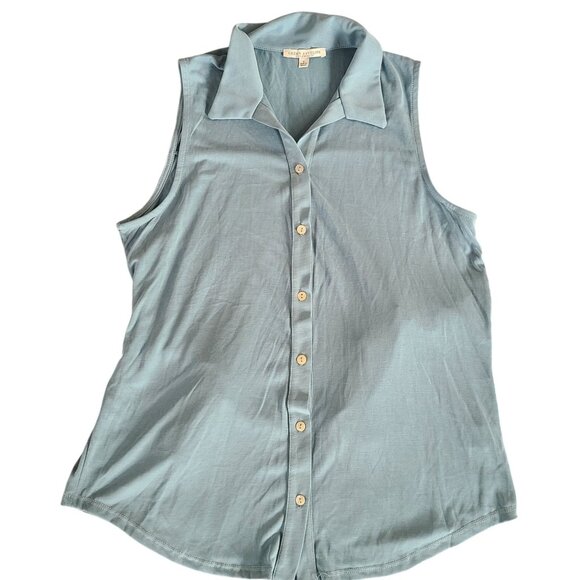 Green Envelope Tops - Green Envelope Sleeveless Blue Button-Up Top With Back Tie Super Soft Modal Top
